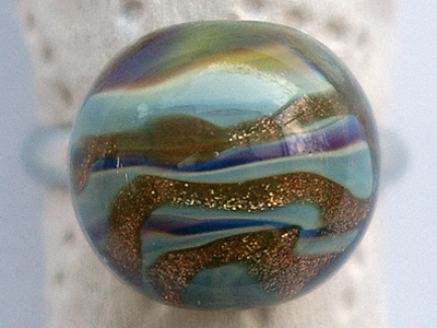 Glas-Cabochon-Ring Goldfluss türkis-lila