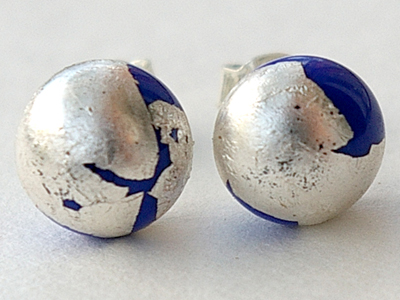 Silber Ohrstecker blaues Glas + Silberfolie II